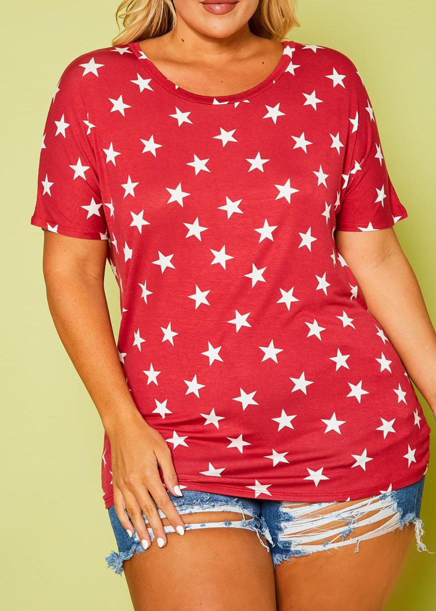 Hi Curvy Plus Size Women Relaxed Fit Star Print T-Shirts