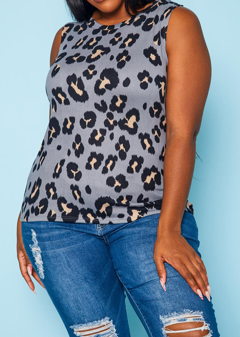 Hi Curvy Plus Size Animal Print Sleeveless Top