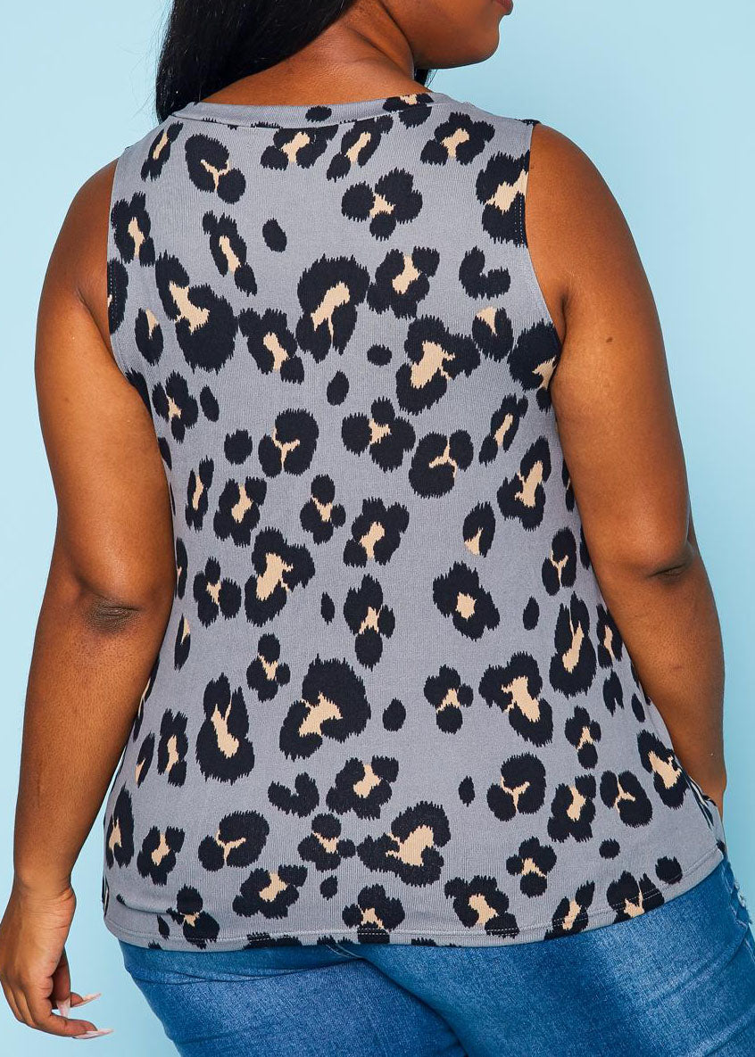 Hi Curvy Plus Size Animal Print Sleeveless Top