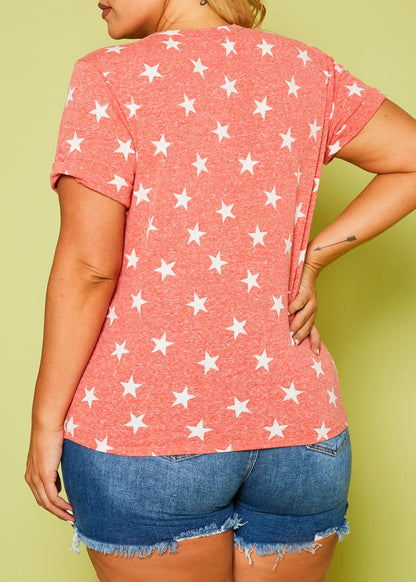 Hi Curvy Plus Size Women Star Print V-Neck T-Shirts