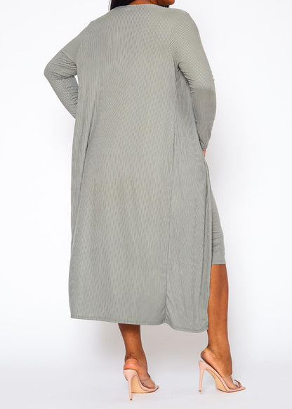 Hi Curvy Plus Size Women Knit Tube Midi Dress and Cardigan Set