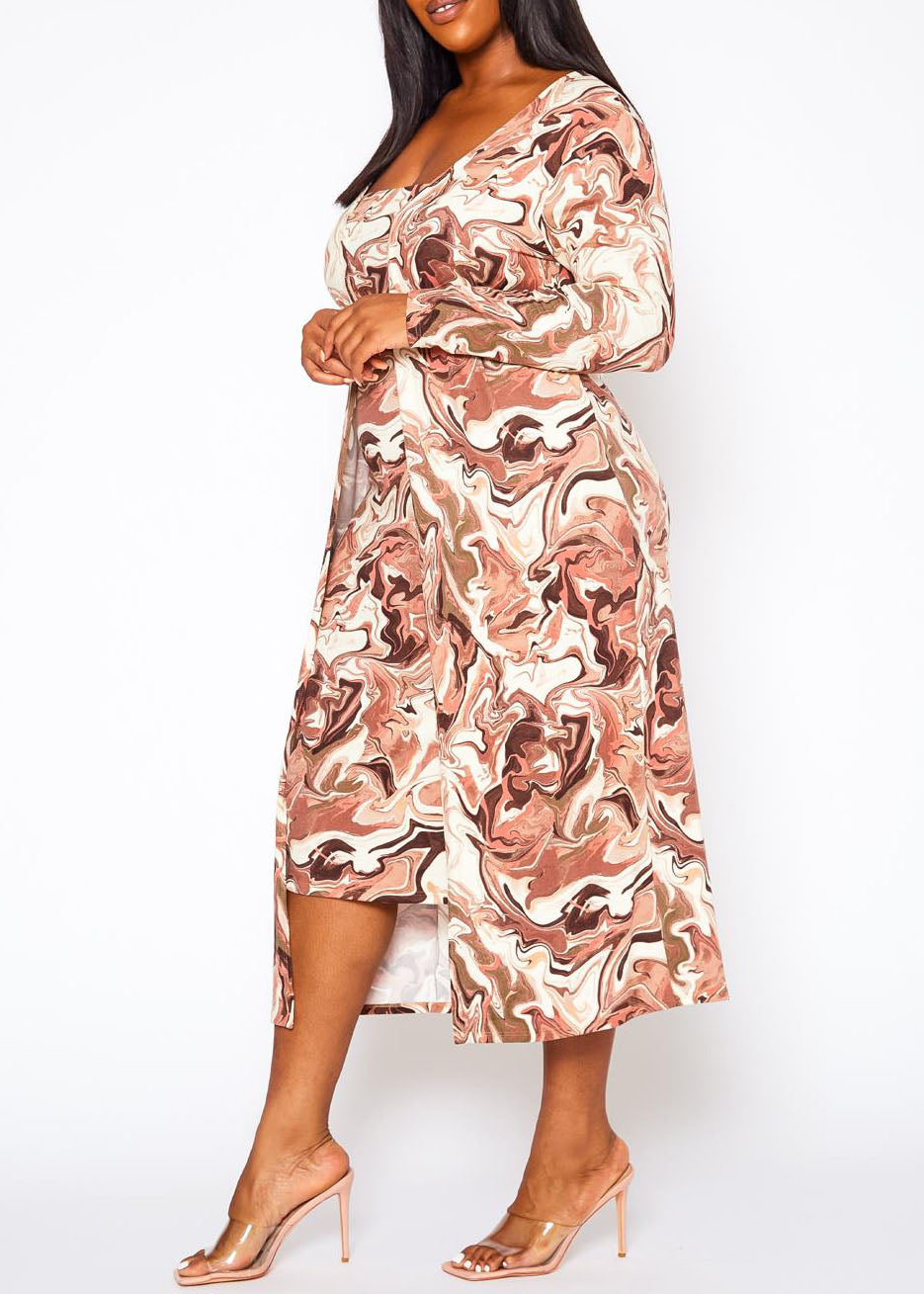 Hi Curvy Plus Size Women Knit Tube Midi Dress and Cardigan Set