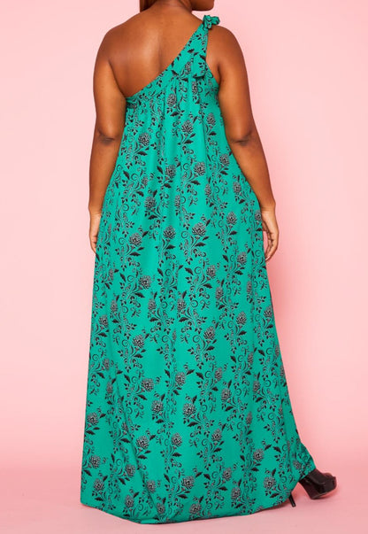 Hi Curvy Plus Size Women One Shoulder Floral Print Maxi Dress