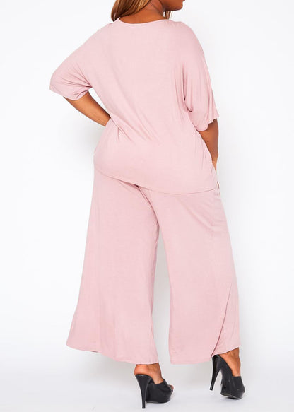 Hi Curvy Plus Size Women Relaxed Fit Top & Flare Pants Sets