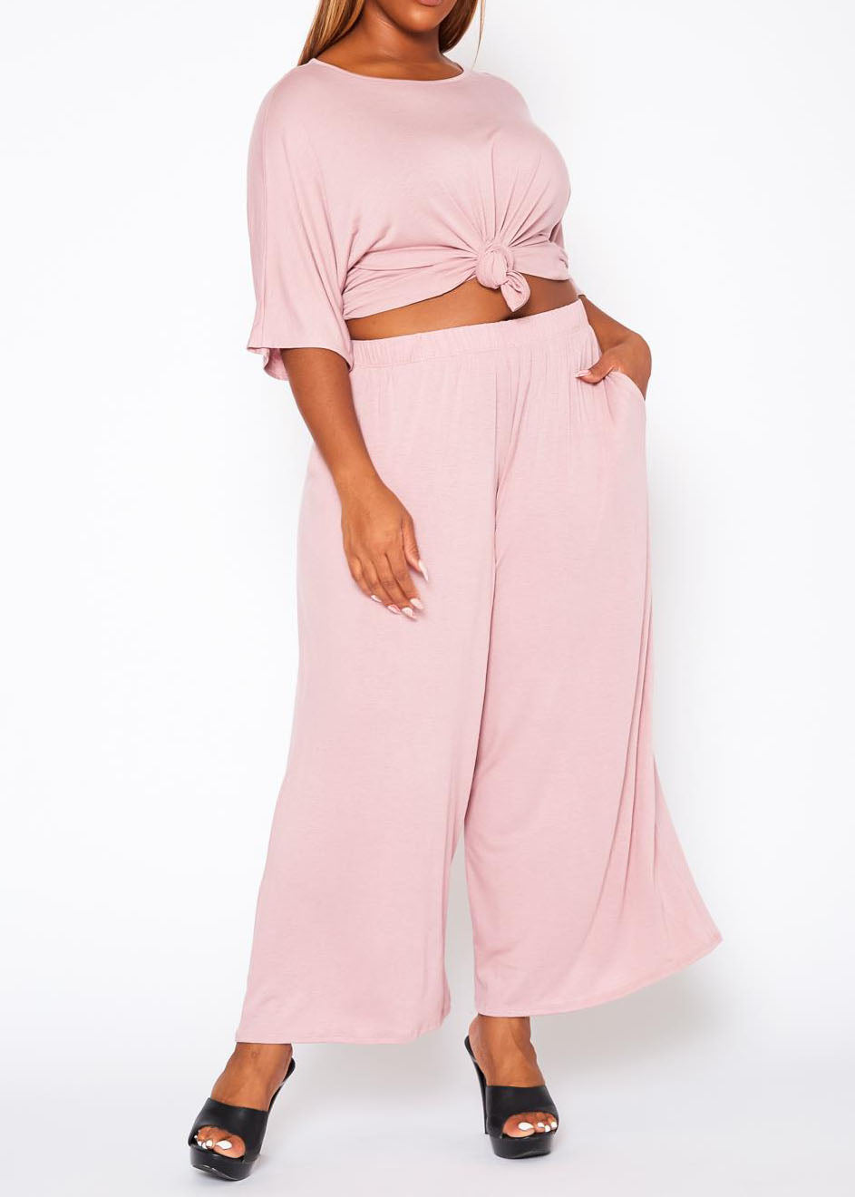 Hi Curvy Plus Size Women Relaxed Fit Top & Flare Pants Sets