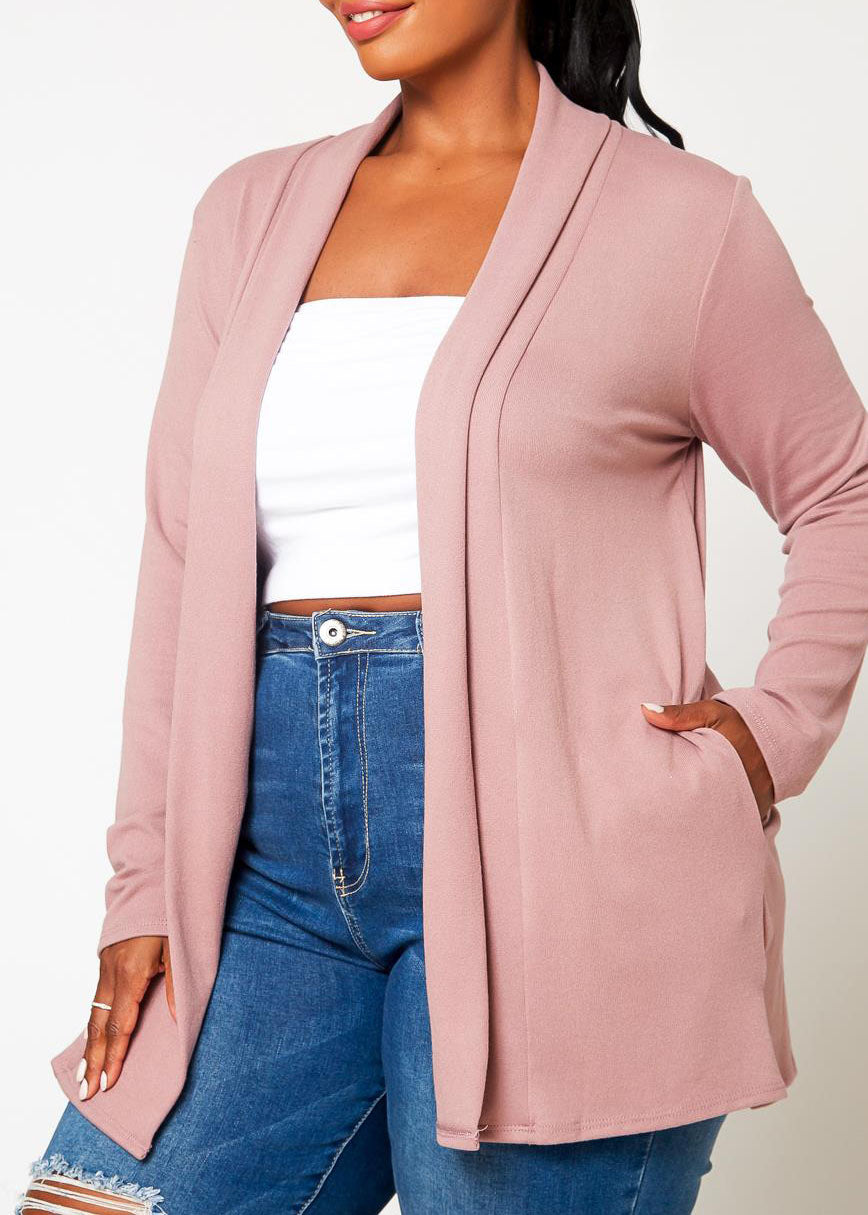 Hi Curvy plus Size Women Solid Open Front Cardigan With Pockets