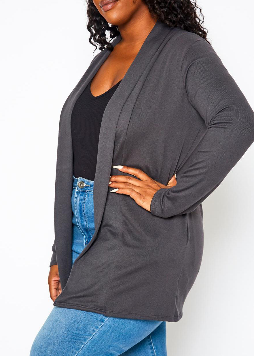 Hi Curvy plus Size Women Solid Open Front Cardigan With Pockets