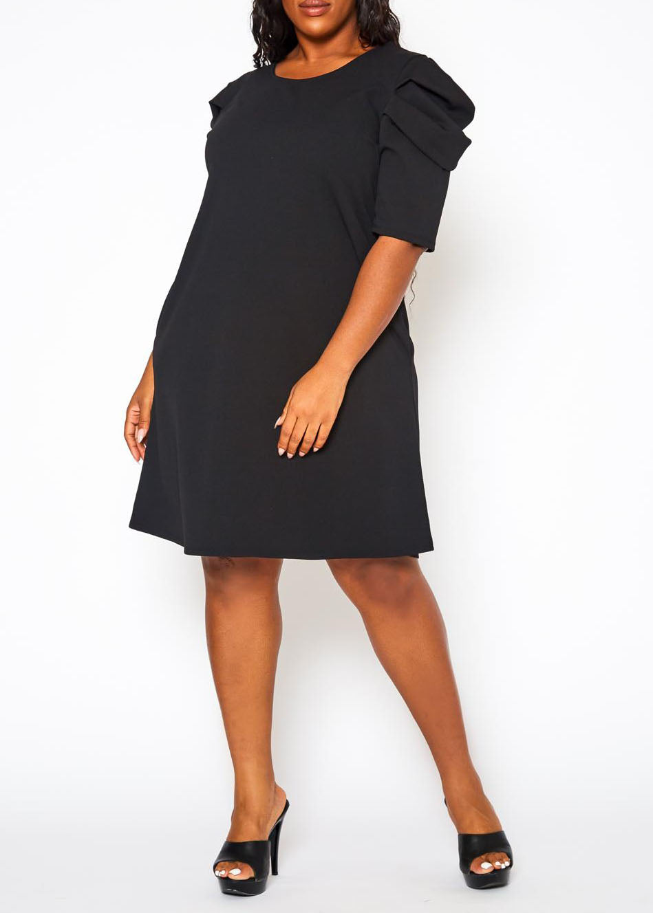 Hi Curvy Plus Size Women Ruffle Short Sleeve Bodycon Dress Made in USA