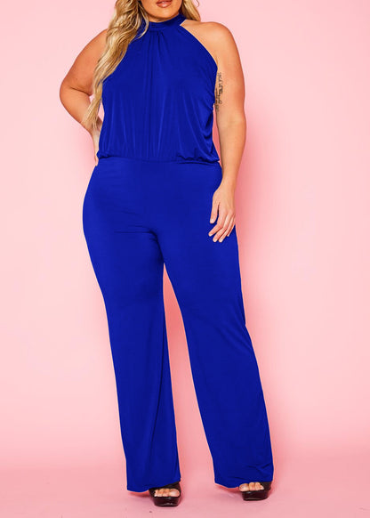 Hi Curvy Plus Size Women Halter Neck Flare Jumpsuit Made in USA