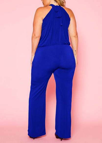 Hi Curvy Plus Size Women Halter Neck Flare Jumpsuit Made in USA