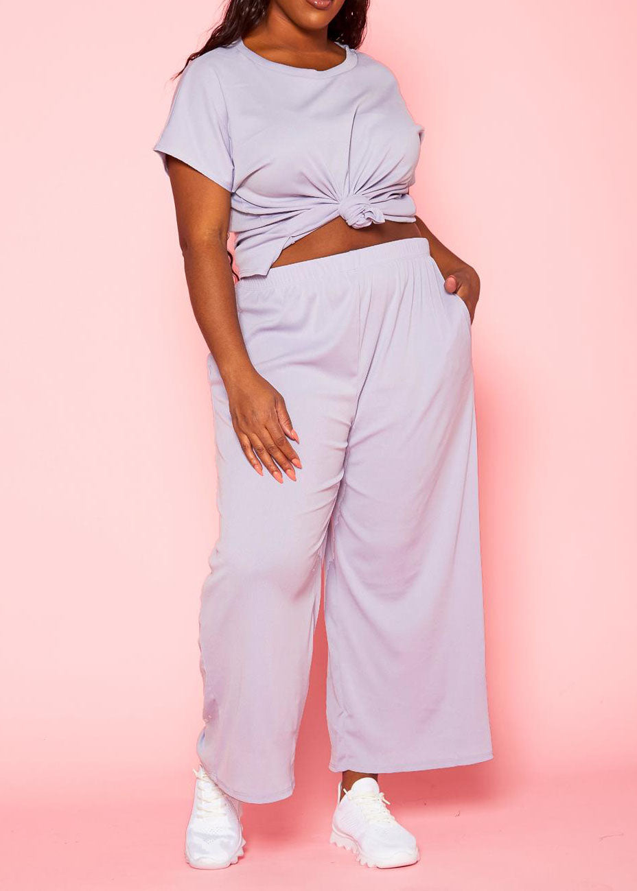 Hi Curvy Plus Size Casual T Shirt & Flare Pants Set With pockets