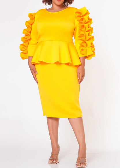 HI Curvy Plus Size Women Ruffle Hem Peplum Midi Dress made in USA