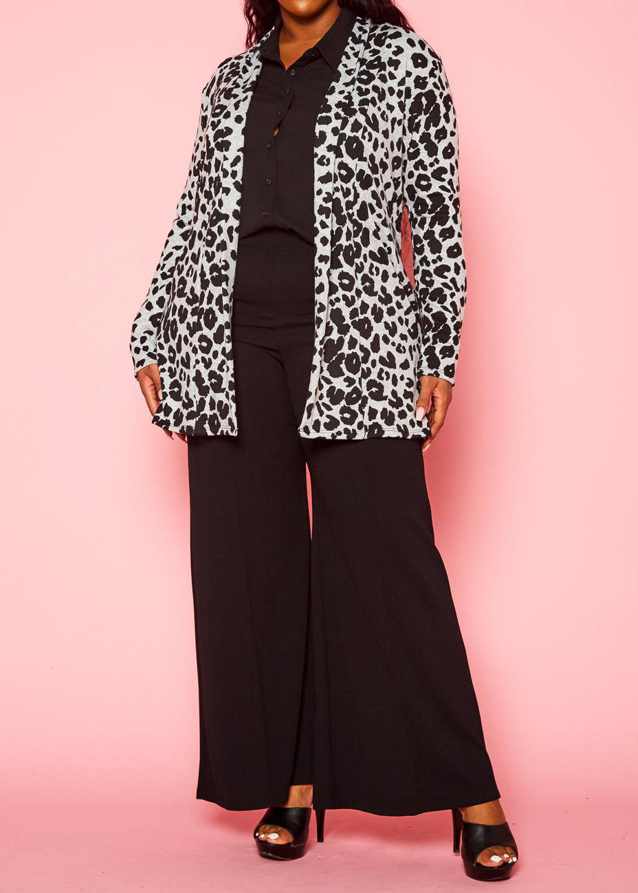 HI CURVY Plus Size Animal Print Open Front Cardigan With Pockets