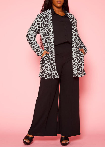 Hi Curvy Plus Size Women Leopard Print Open Front Cardigan