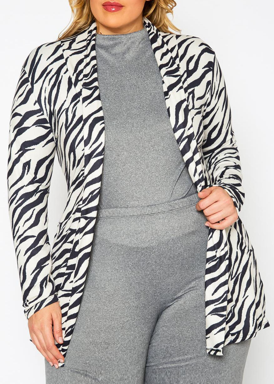 Hi Curvy Plus Size Women Zebra Print Open Front Cardigan