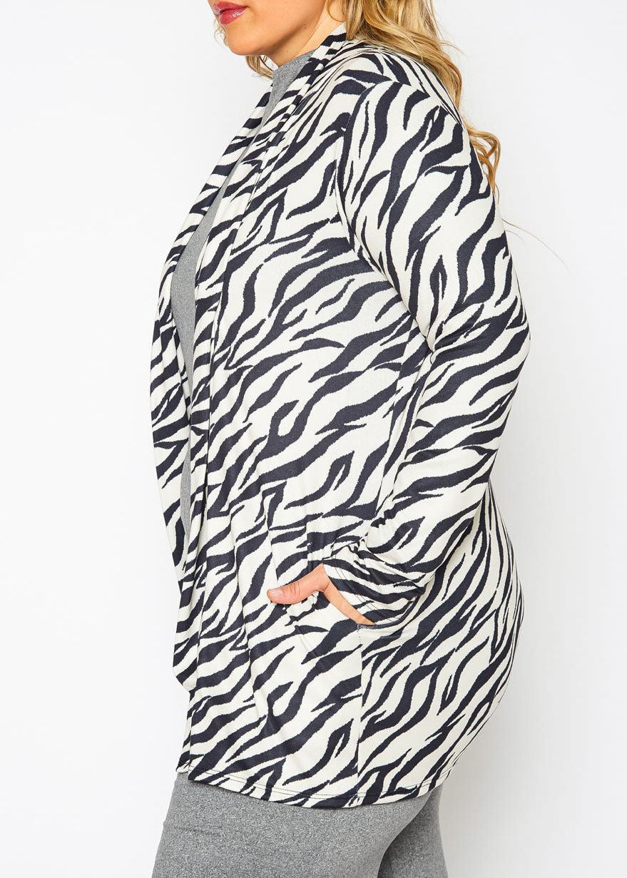 Hi Curvy Plus Size Women Zebra Print Open Front Cardigan