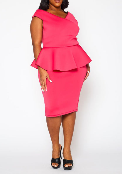 Hi Curvy Plus Size Women V-Neck Peplum Dress