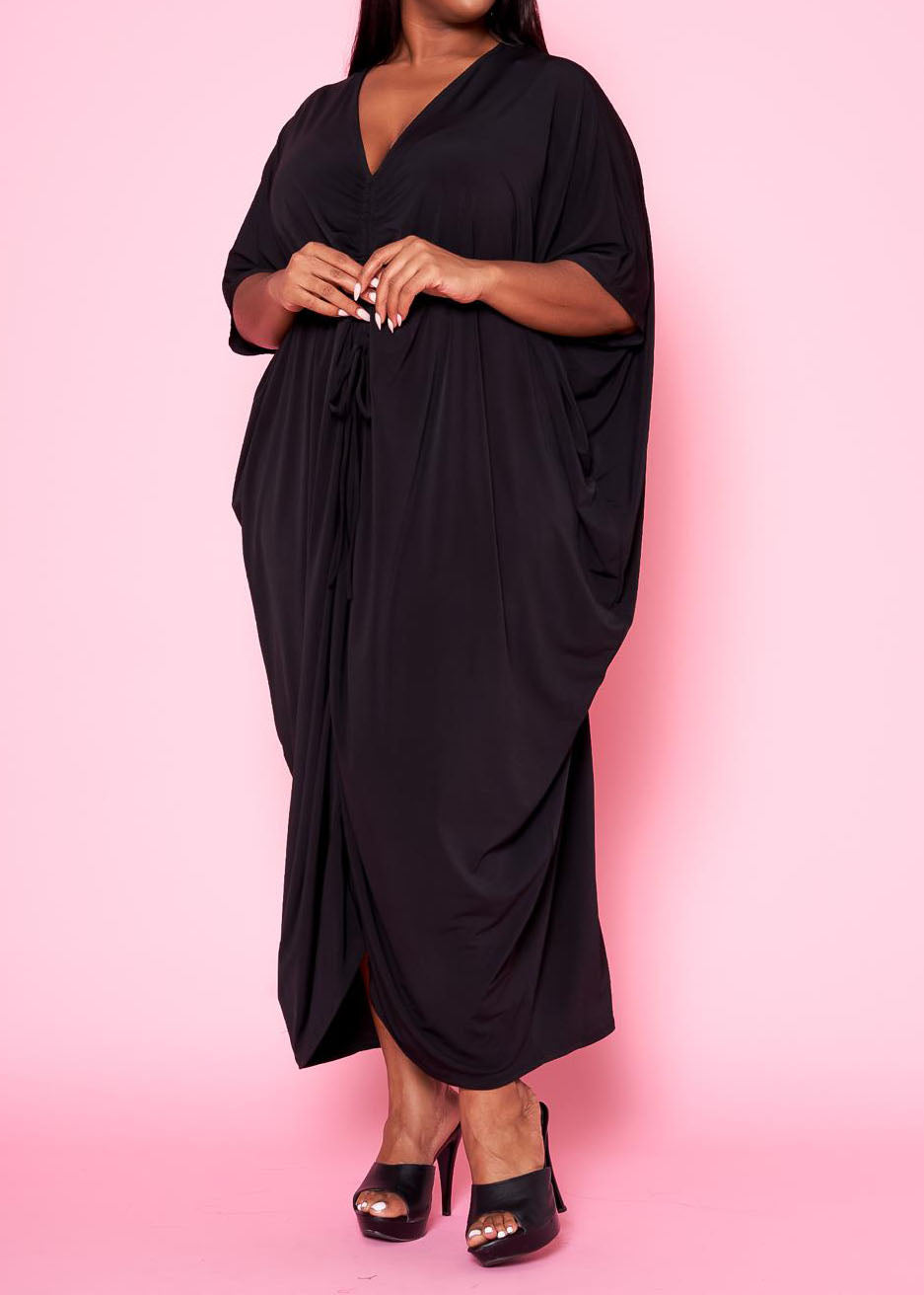 Hi Curvy Plus Size Women Ruched Dolman Sleeve Maxi Dress Made in USA