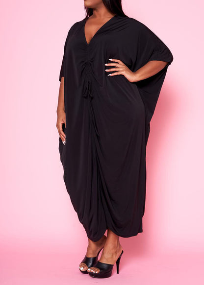 Hi Curvy Plus Size Women Ruched Dolman Sleeve Maxi Dress Made in USA