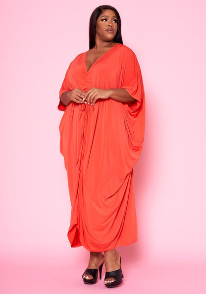 Hi Curvy Plus Size Women Ruched Dolman Sleeve Maxi Dress Made in USA