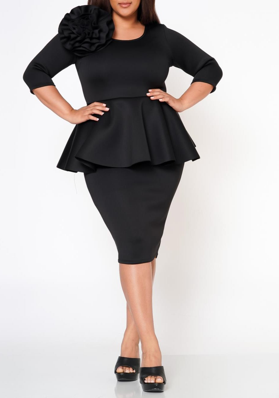 Hi Curvy Plus Size Blossomed Floral Ascent Peplum Dress