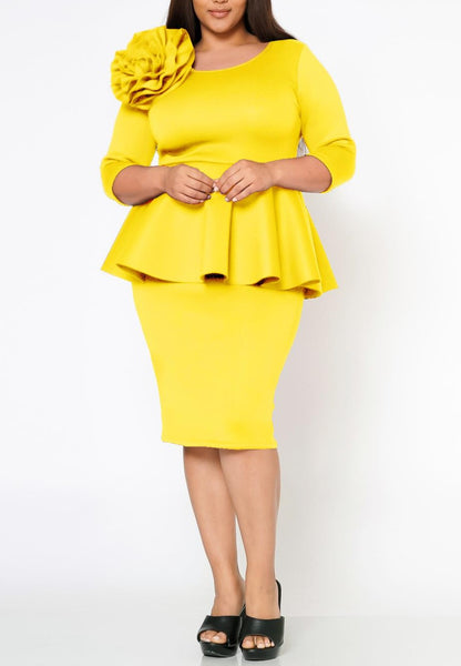 Hi Curvy Plus Size Blossomed Floral Ascent Peplum Dress