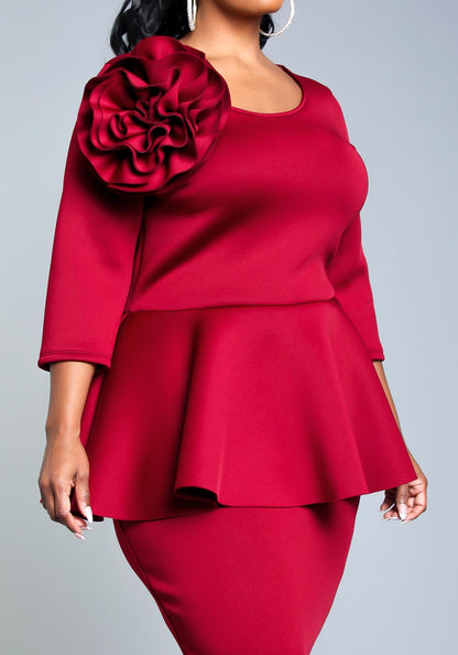 Hi Curvy Plus Size Blossomed Floral Ascent Peplum Dress