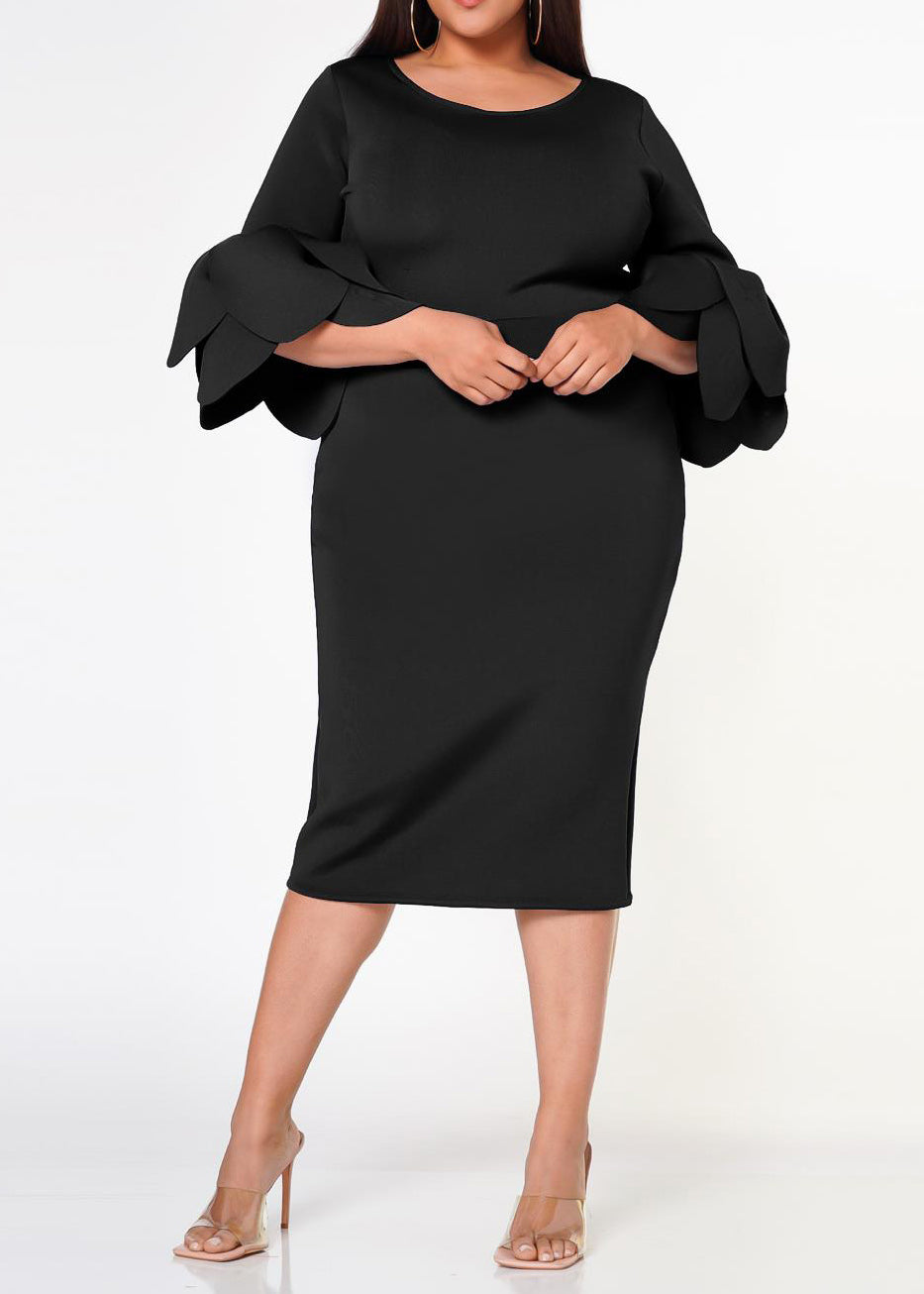 Hi Curvy Plus Size Women Elegant Form Fitting Midi Dress