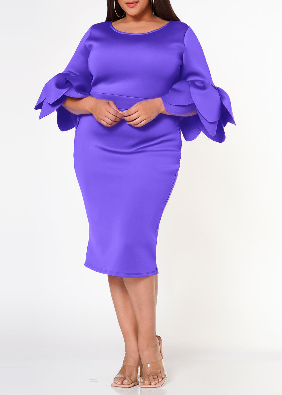 Hi Curvy Plus Size Women Elegant Form Fitting Midi Dress