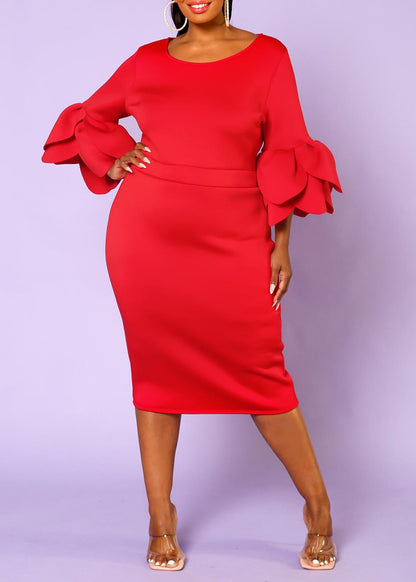 Hi Curvy Plus Size Women Elegant Form Fitting Midi Dress