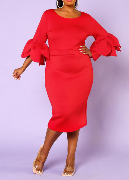 Hi Curvy Plus Size Women Elegant Form Fitting Midi Dress