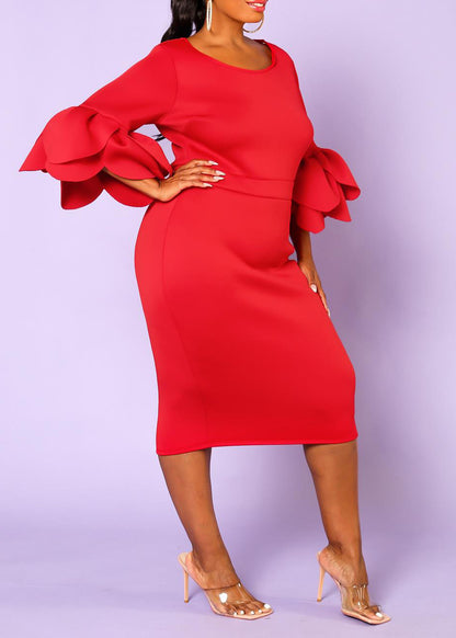 Hi Curvy Plus Size Women Elegant Form Fitting Midi Dress