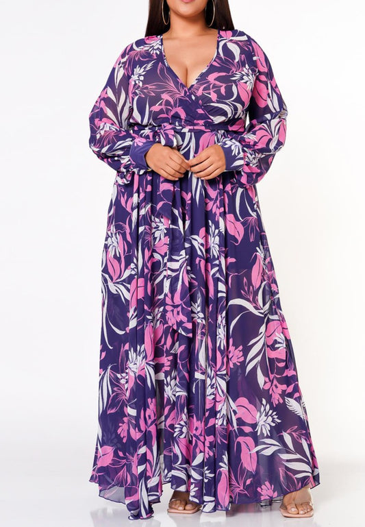 Hi Curvy Plus Size Women Floral Pattern Flare Maxi Dress Made in USA