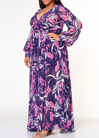 Hi Curvy Plus Size Women Floral Pattern Flare Maxi Dress Made in USA