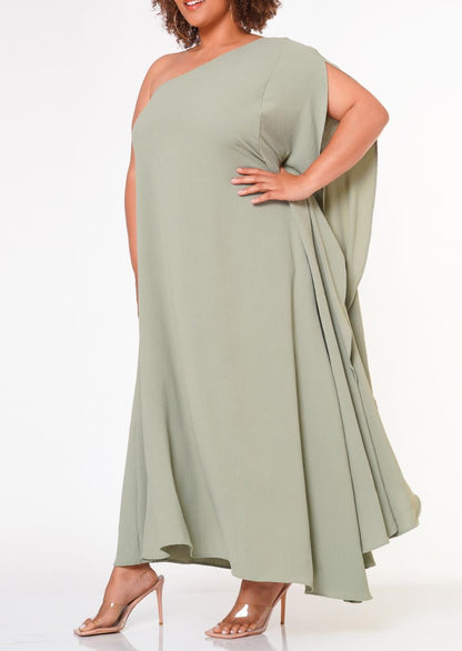 Hi Curvy Plus Size Women One Shoulder Maxi Flare Dress Made in USA