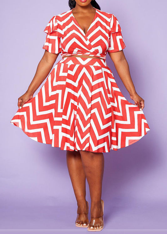 Hi Curvy Plus Size Chevron Pattern Top & Skirt Set