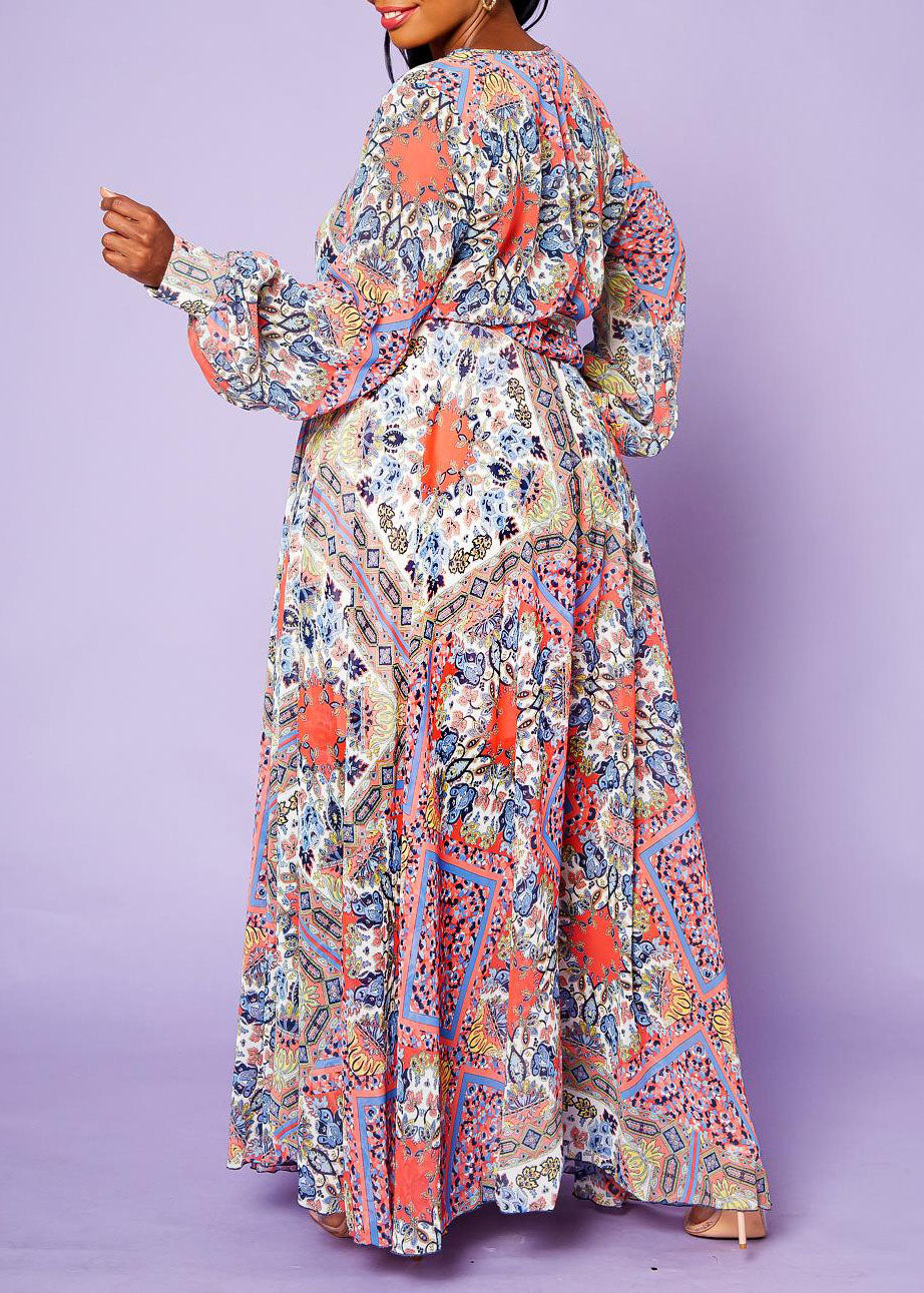 HI Curvy Plus Size Women Paisley Print Chiffon Maxi Dress Made in USA