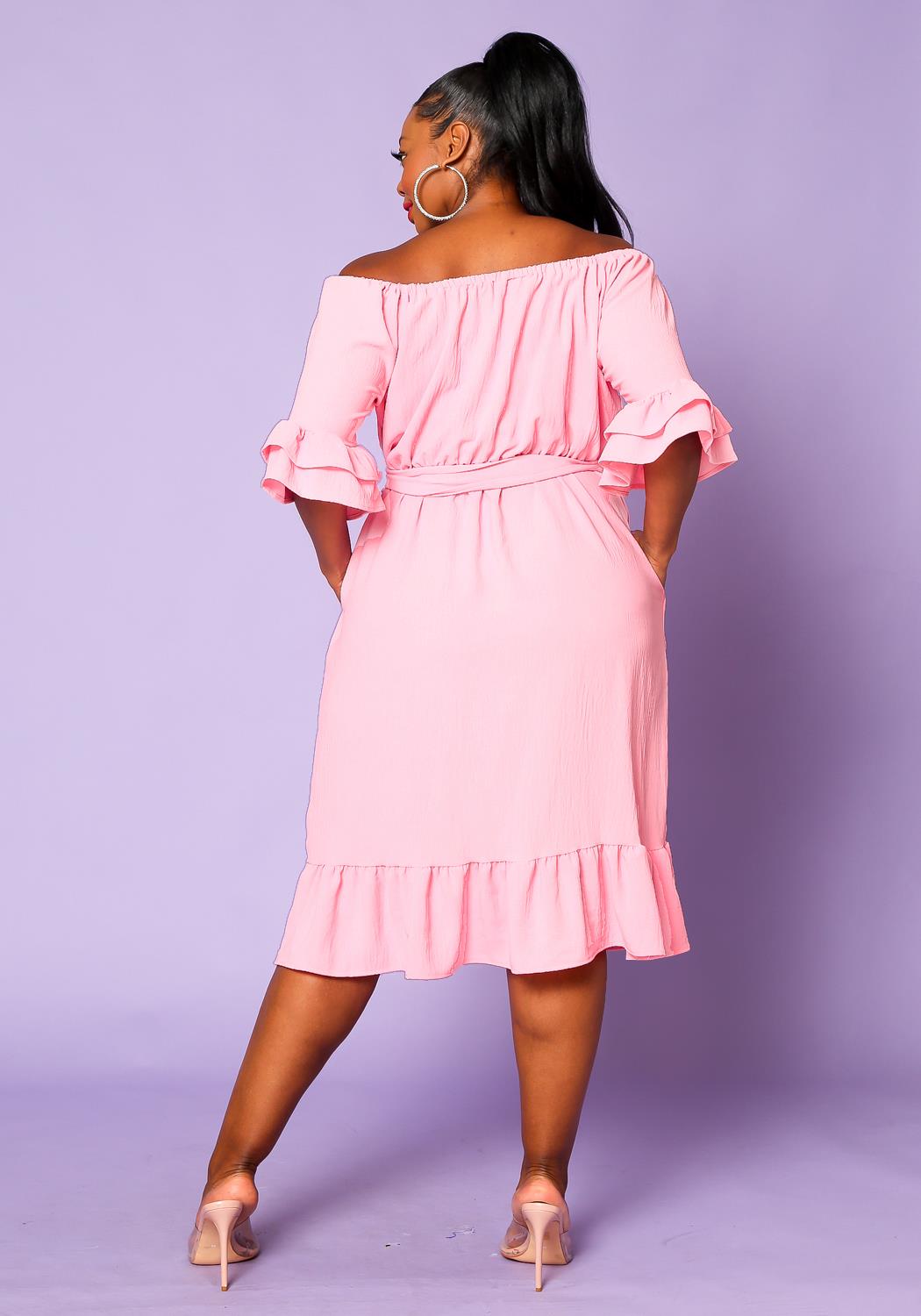 Hi Curvy Plus Size Off the Shoulder Fit and Flare Dress
