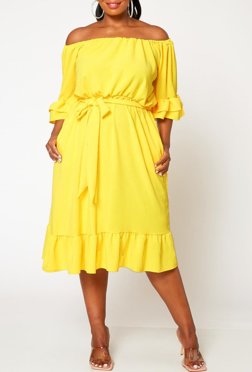 Hi Curvy Plus Size Off the Shoulder Fit and Flare Dress