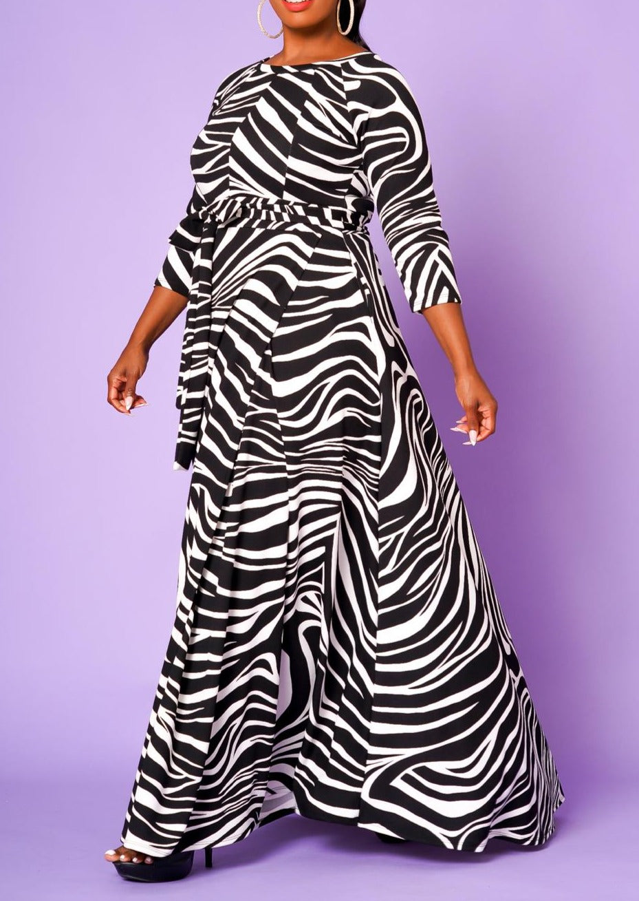 Hi Curvy Plus Size Women Zebra Print Fit and Flare Maxi Dress Made in USA