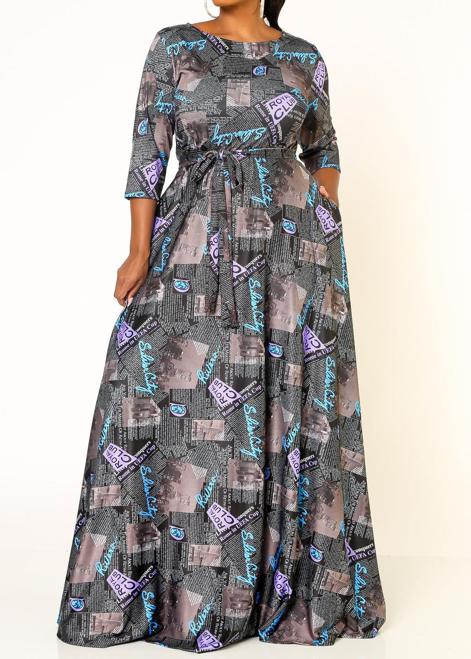 Hi Curvy Plus Size Women Letter Print Fit & Flare Maxi Dress Made In USA