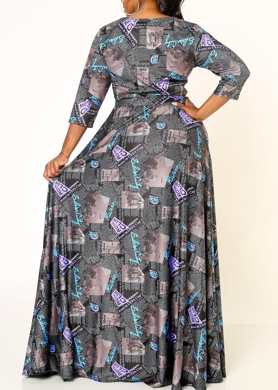 Hi Curvy Plus Size Women Letter Print Fit & Flare Maxi Dress Made In USA