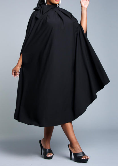 HI Curvy Plus Size Women Mock Neck Cape Midi Dress Made in USA