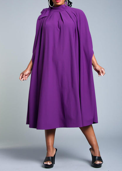 HI Curvy Plus Size Women Mock Neck Cape Midi Dress Made in USA