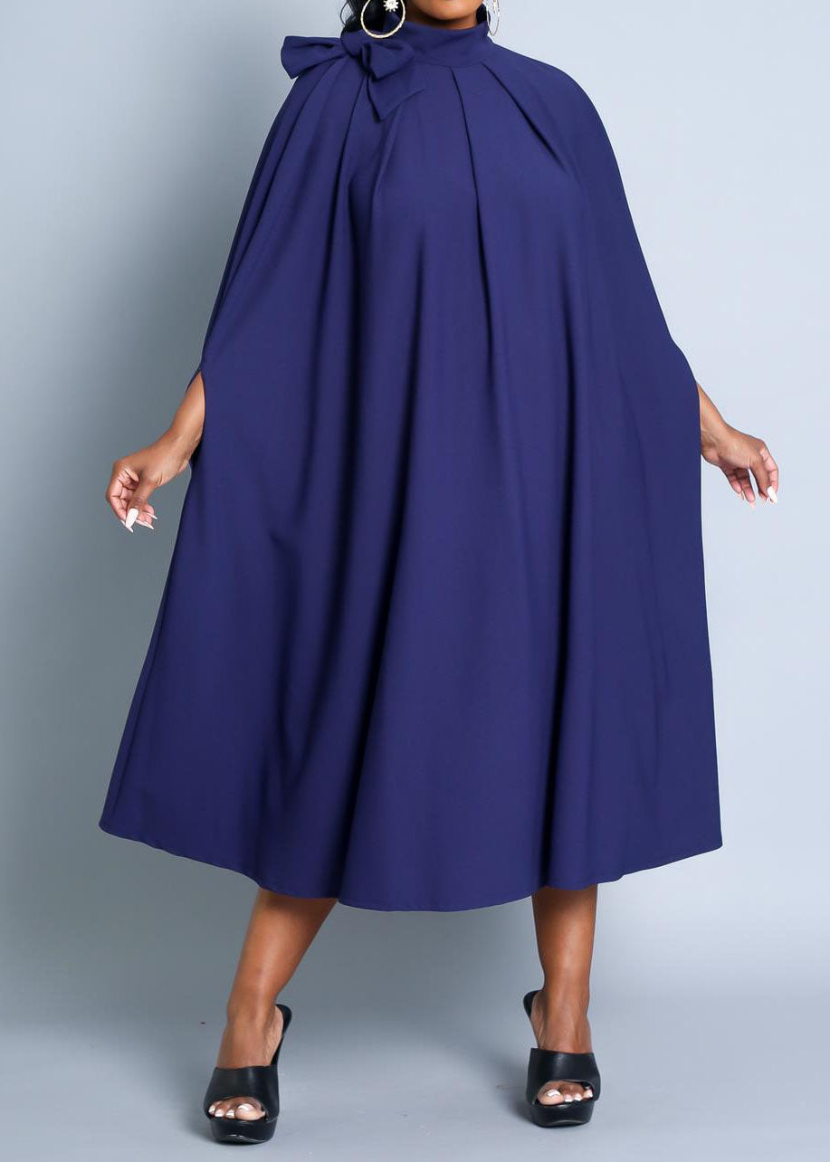 HI Curvy Plus Size Women Mock Neck Cape Midi Dress Made in USA