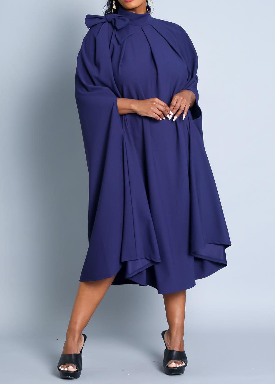 HI Curvy Plus Size Women Mock Neck Cape Midi Dress Made in USA