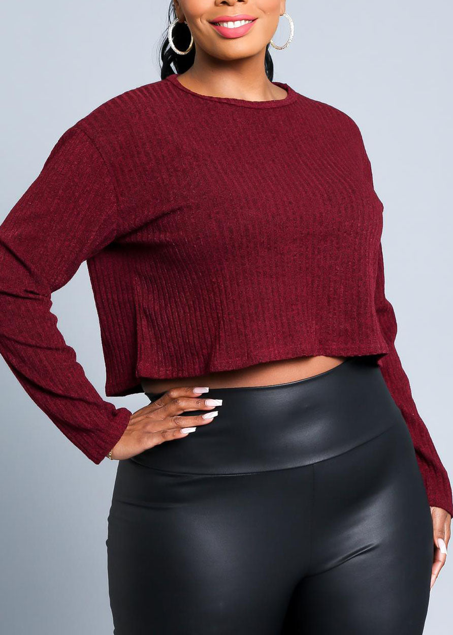 Hi Curvy Plus Size Women Long Sleeves Cropped Sweater Made In USA