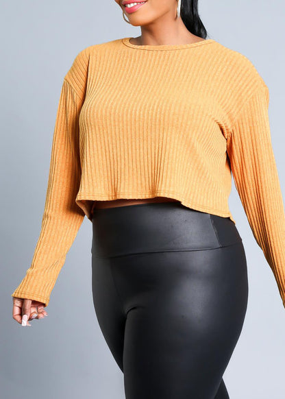 Hi Curvy Plus Size Women Long Sleeves Cropped Sweater Made In USA