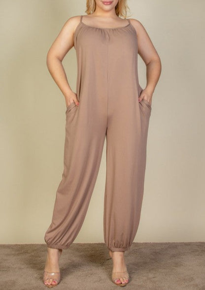 HI Curvy Plus Size Women Sleeveless Jogger Jumpsuit