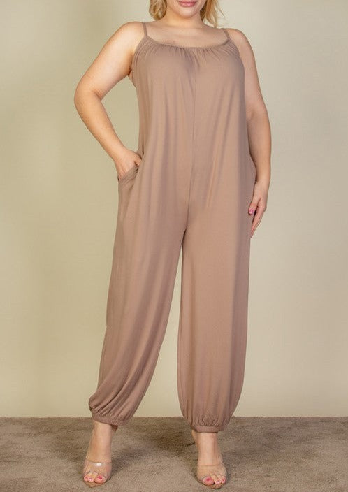 HI Curvy Plus Size Women Sleeveless Jogger Jumpsuit